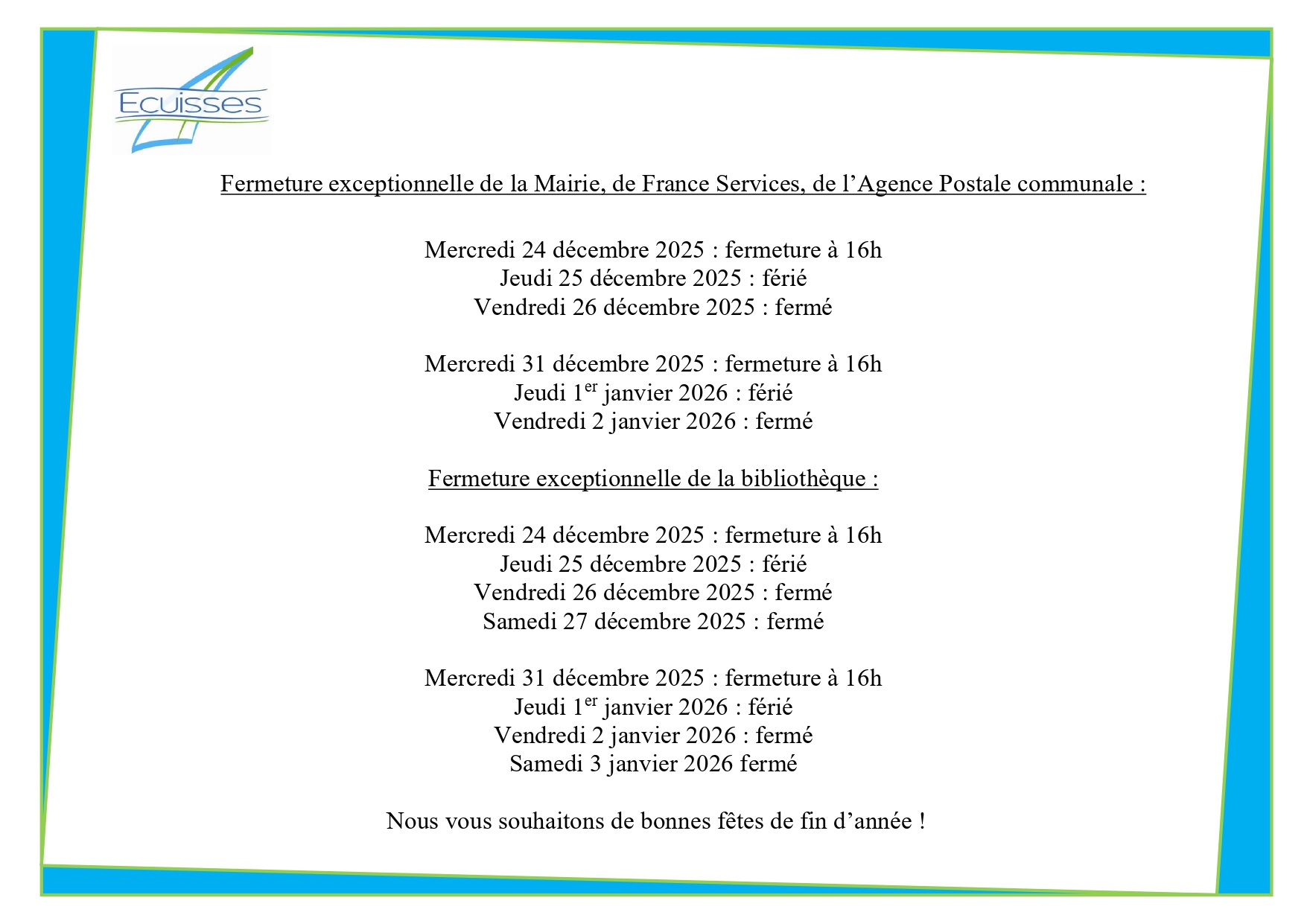 Horaires de fermeture
